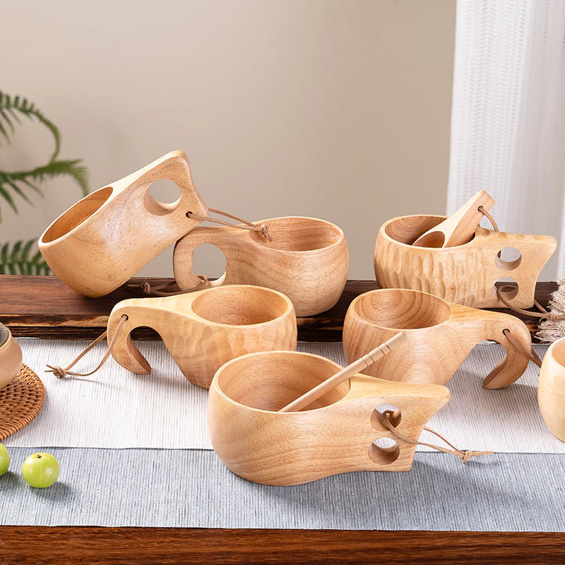 A Generation of Logo Rubber Wood Cup Household Milk Cup Wooden Cup Wooden Cup Japanese Wooden Cup with Mouth Cup