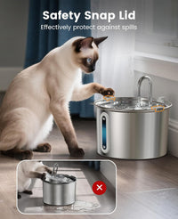 Stainless Steel Cat Fountain – 2L Anti-Spill Water Dispenser