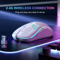 Wireless RGB Gaming Mouse – 2.4G Rechargeable Ergonomic Mouse with 6 Buttons & Adjustable DPI