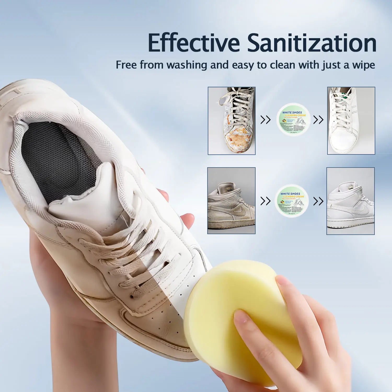 White Shoe Cleaning Cream with Sponge Applicator - Multi-Purpose Leather Upholstery & Footwear Cleaner for Sneakers, Canvas Shoes Casual