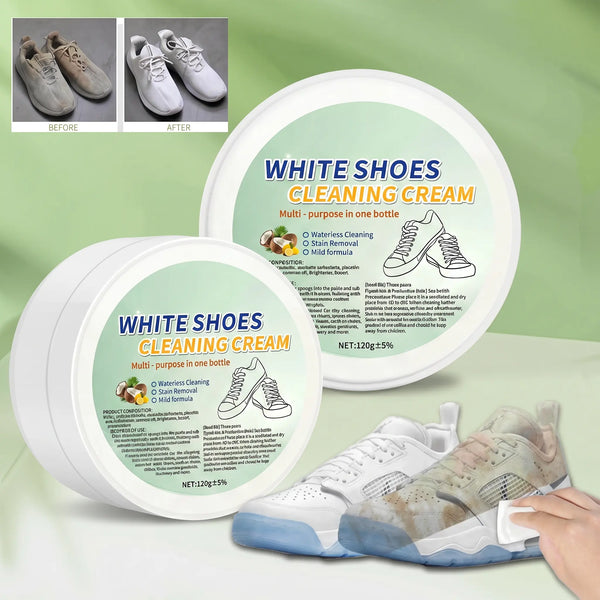 White Shoe Cleaning Cream with Sponge Applicator - Multi-Purpose Leather Upholstery & Footwear Cleaner for Sneakers, Canvas Shoes Casual