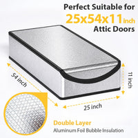 Attic Door Insulation Cover – R15.5 Aluminum Foil Attic Stair Insulator, Fireproof Zipper Tent, 25" x 54" x 11"