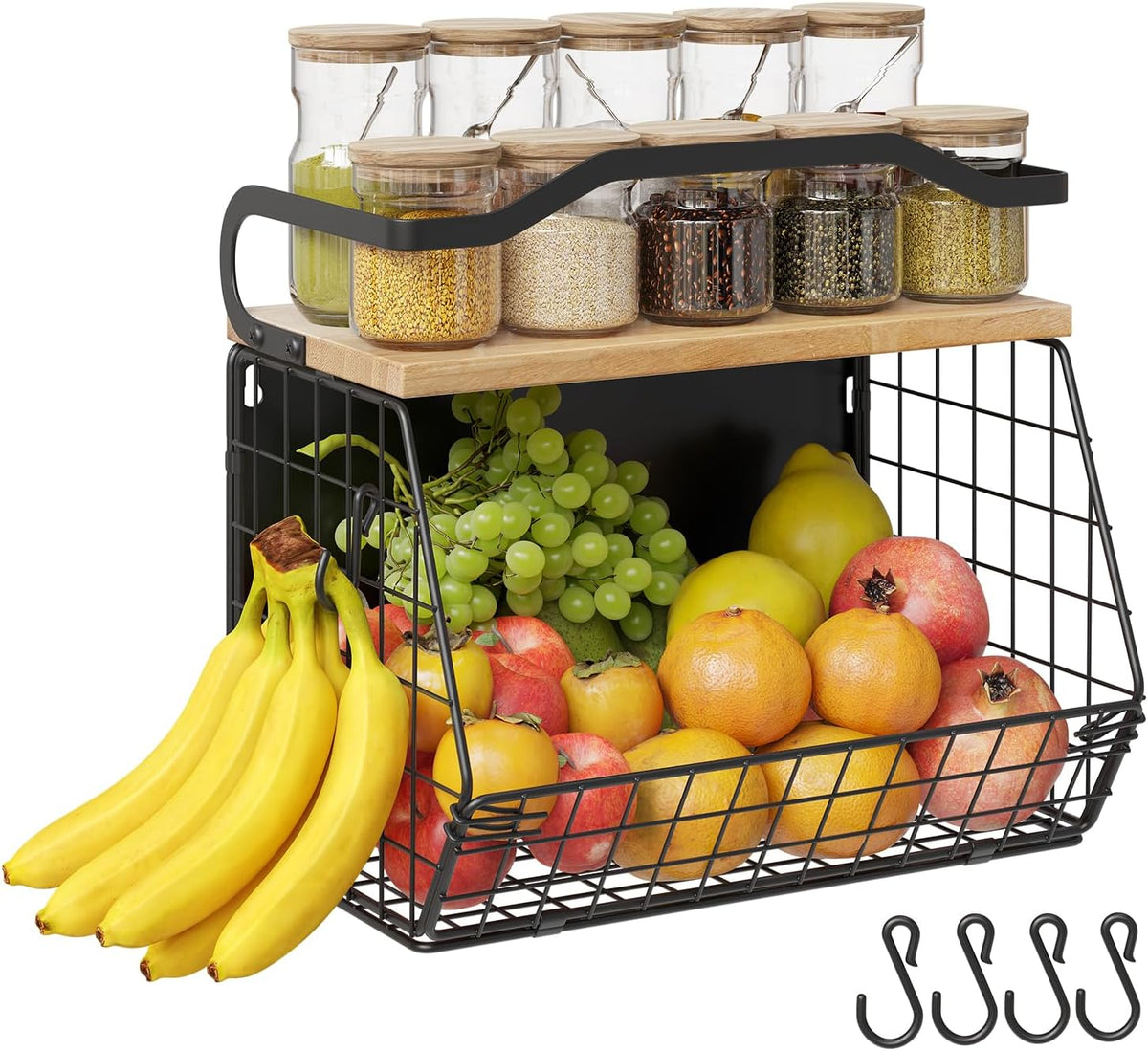 Magnetic Fridge Basket with Wood Lid – Fruit & Veggie Storage